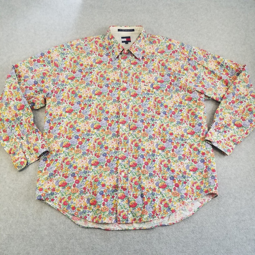 Tommy Hilfiger Floral Shirt Mens Extra Large Multicolor‎ Cotton Vintage 90s